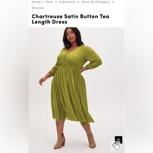 Torrid- 3x Chartreuse Satin ButtonTea Length Dress